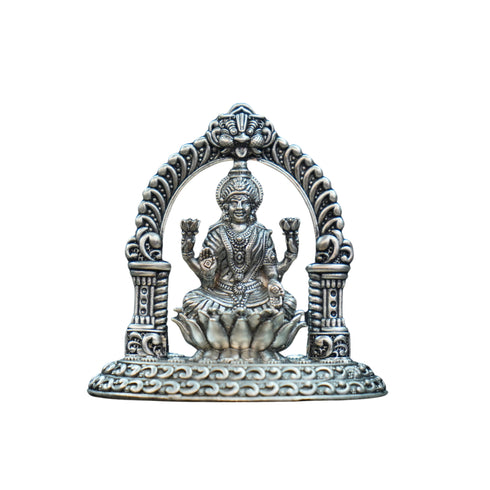Pure Silver Antique Laxmi Devi Sitting On Lotus With Frame 63.18G By Mahita Collections