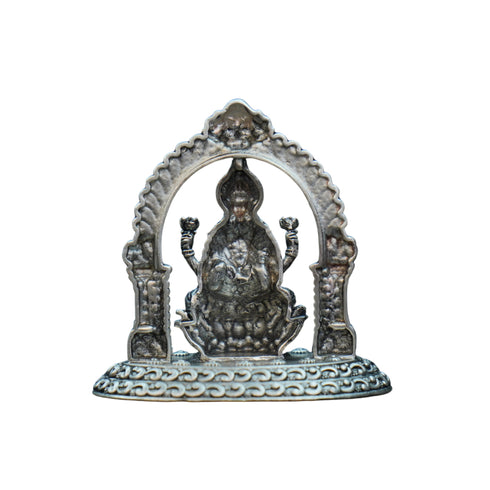 Pure Silver Antique Laxmi Devi Sitting On Lotus With Frame 63.18G By Mahita Collections