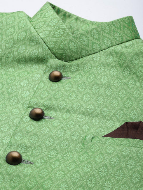 Vastramay Men's Green And Coffee Silk Blend Sherwani Set