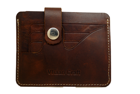 Vhaan Ethnic Craft Vhaan's Heritage Oil Pulled Up Leather Card Holder Dark Brown Shade