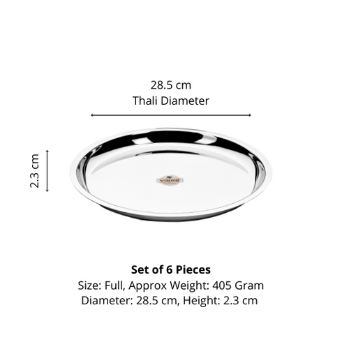Vinod Stainless Steel New Tat Dinner Plate Set of 4 28.5 cm Highest Grade Stainless Steel Mirror Finish and Rust Free