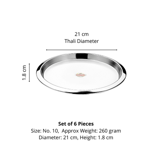 Vinod Stainless Steel Two Tone Plate Set of 6 21 cm Serving Dish Salad Plate Snack Plate Highest Grade Stainless Steel Rust Free