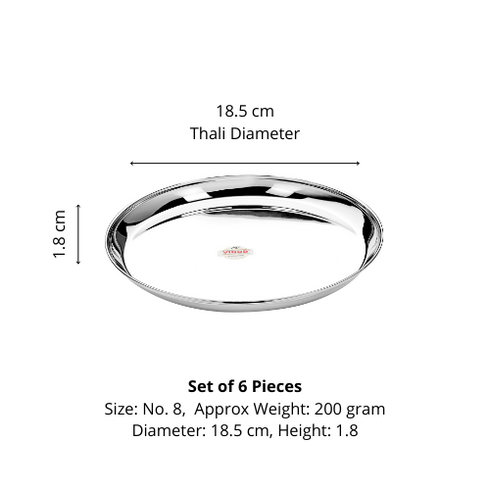 Vinod Stainless Steel Kanchan Bogi Dish Set of 6 18 cm Serving Dish Snack Plate High Grade Stainless Steel Mirror Finish and Rust Free