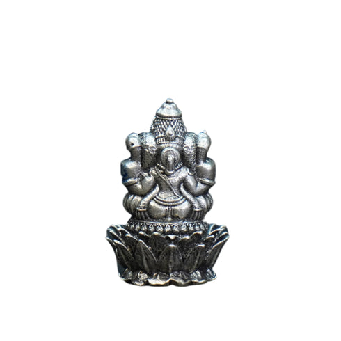 Pure Silver Antique Padmam Ganesh Right Trunk Sitting Idol 18.76G By Mahita Collections