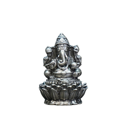 Pure Silver Antique Padmam Ganesh Right Trunk Sitting Big 19.78G By Mahita Collections