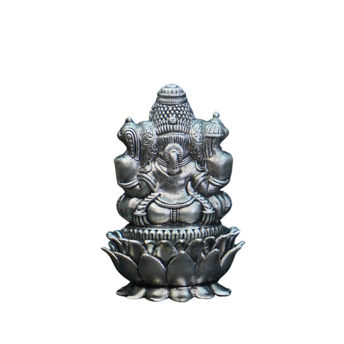 Pure Silver Antique Padmam Ganesh Right Trunk Sitting 67.51G By Mahita Collections