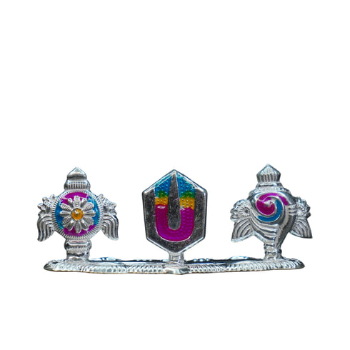 Pure Silver Antique Pure Silver Shanku Chakram Namam With Colours P,Y,B 12.86G By Mahita Collections