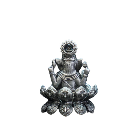 Pure Silver Antique Lotus Ganesh Left Trunk Small Sitting 23.74G By Mahita Collections
