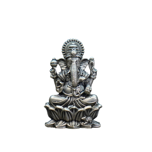 Pure Silver Antique Lotus Ganesh Sitting 39.50G By Mahita Collections