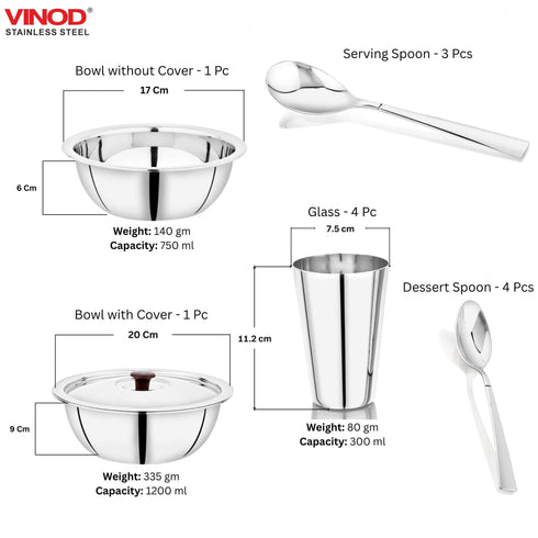 Vinod 30 Pieces Stainless Steel Dinner Set Heavy Gauge Mirror Finish Food Grade Steel Dishwasher safe and ISI Certified