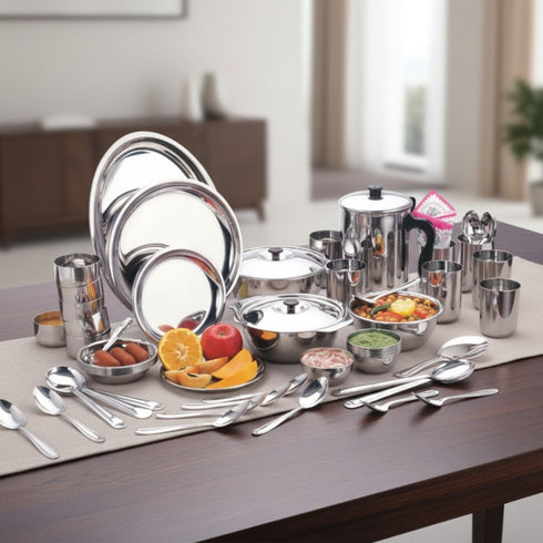 Vinod 30 Pieces Stainless Steel Dinner Set Heavy Gauge Mirror Finish Food Grade Steel Dishwasher safe and ISI Certified