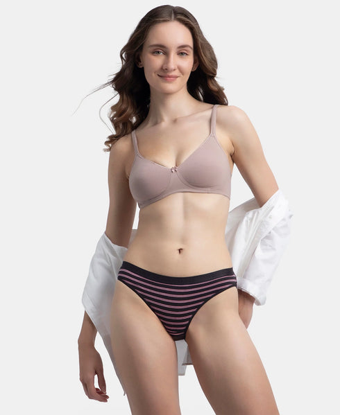Jockey Medium Coverage Cotton Mid Waist Bikini With Exposed Waistband | Black, Classic Navy & Valerian | Pack of 3