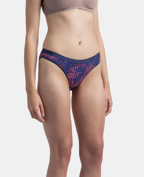 Jockey Medium Coverage Cotton Mid Waist Bikini With Exposed Waistband | Black, Classic Navy & Valerian | Pack of 3