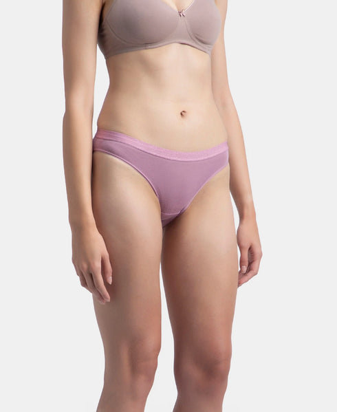Jockey Medium Coverage Cotton Mid Waist Bikini With Exposed Waistband | Black, Classic Navy & Valerian | Pack of 3