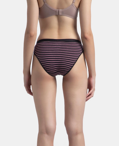 Jockey Medium Coverage Cotton Mid Waist Bikini With Exposed Waistband | Black, Classic Navy & Valerian | Pack of 3
