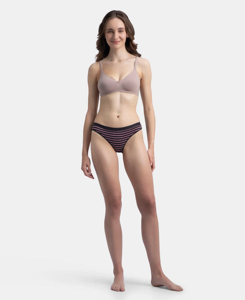 Jockey Medium Coverage Cotton Mid Waist Bikini With Exposed Waistband | Black, Classic Navy & Valerian | Pack of 3