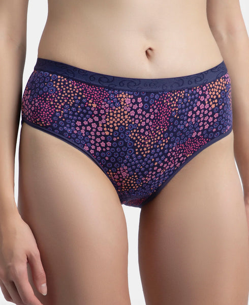 Jockey High Coverage Cotton Mid Waist Hipster With Exposed Waistband | Black, Classic Navy & Valerian | Pack of 3
