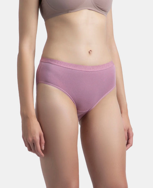 Jockey High Coverage Cotton Mid Waist Hipster With Exposed Waistband | Black, Classic Navy & Valerian | Pack of 3