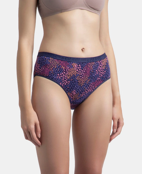 Jockey High Coverage Cotton Mid Waist Hipster With Exposed Waistband | Black, Classic Navy & Valerian | Pack of 3