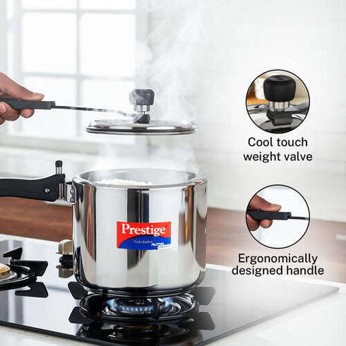 Prestige Nakshatra Alpha Svachh Stainless Steel Spillage Control Pressure Cooker 3 L Silver