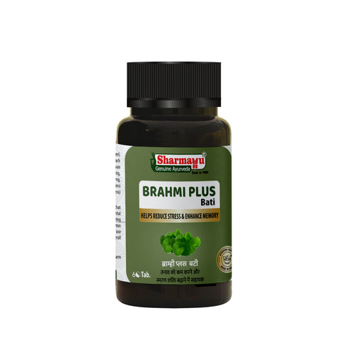 Sharmayu Ayurveda Brahmi Plus Bati Brahmi Bati Buddhi Vardhak Ayurvedic Stress Relief and Memory Booster 60 Tablets