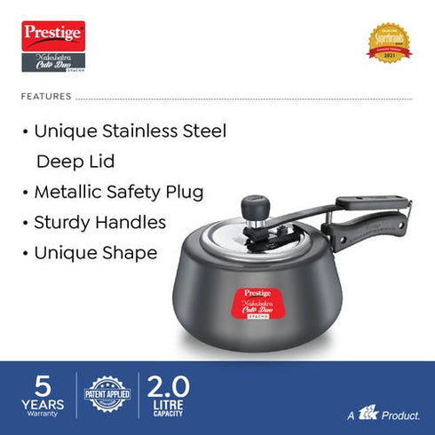Prestige Nakshatra Cute Duo Svachh Hard Anodised Spillage Control Pressure Cooker Black 2 L