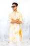 Kzari Yellow Mirror Work Checks Tie & Dye Kurta