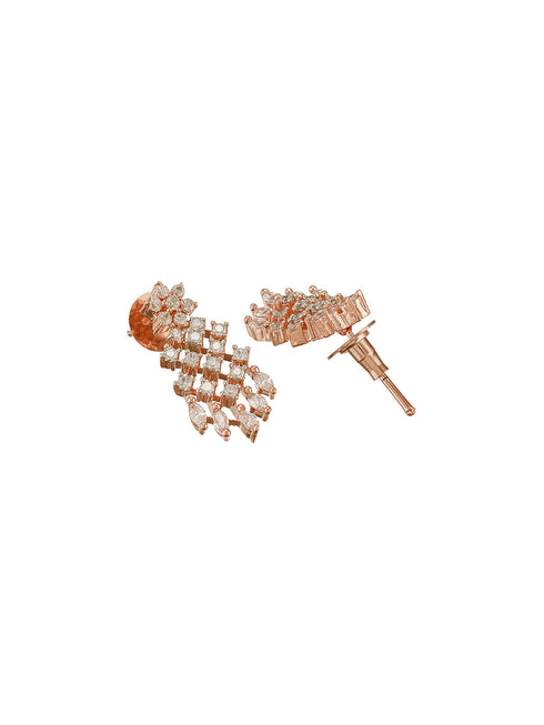 Rose Gold Plated Cubic Zircon Studded Statement Choker Necklace Jewellery Set
