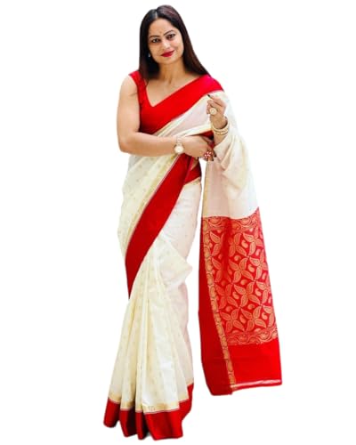 Vasthrlay Glory Women Silk Embelished Durga Pooja Traditional Bengali Kanjivaram Saree