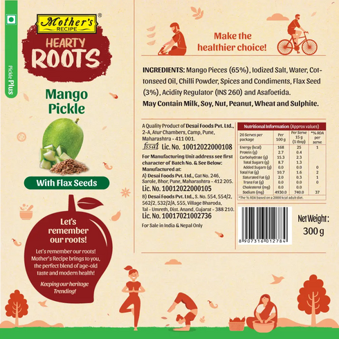 Mothers Recipe Hearty Roots Mango Pickle with Flax Seeds