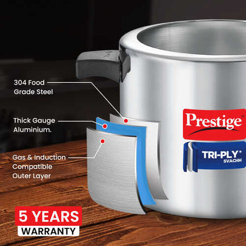 Prestige Triply Svachh Spillage Control Inner Lid Induction Bottom Pressure Cooker 5 L
