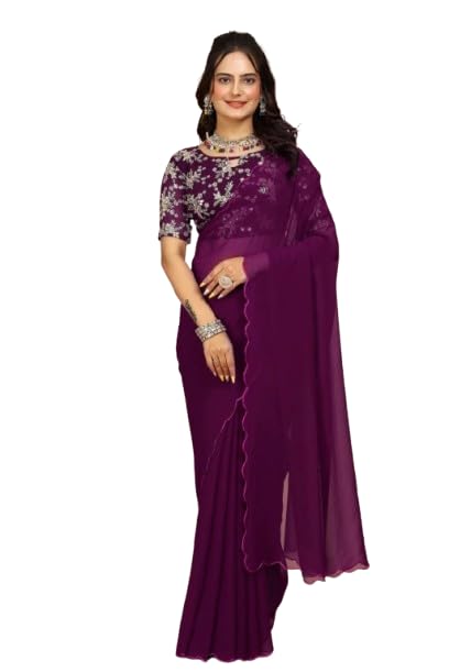 Designer Georgette Saree with Embroidered Blouse Piece