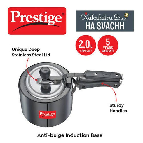 Prestige Nakshatra Duo Plus Svachh Hard Anodised Aluminium Pressure Cooker 2.0 L