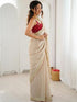 Vasthrlay Fancy Satin Solid Cream Saree With Gold Sequin Embroidered Scallop Border