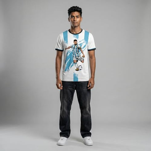Messigoat Argentina 2022 Champion Art Sky White Football Jersey With Custom Name & Number| Argentina Soccer Fan Jersey For Kids and Adult