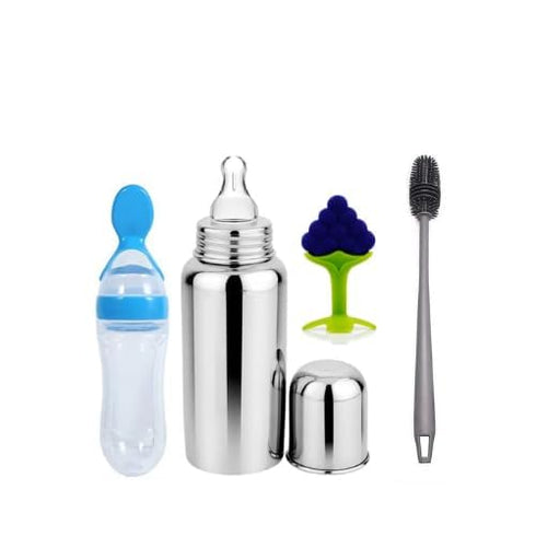 Stainless Steel Baby Feeding Milk Bottle And Feeding Bottle With Spoon