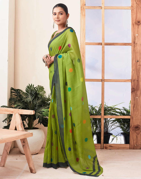 Sudathi Ready To Wear Green Printed Chanderi Saree
