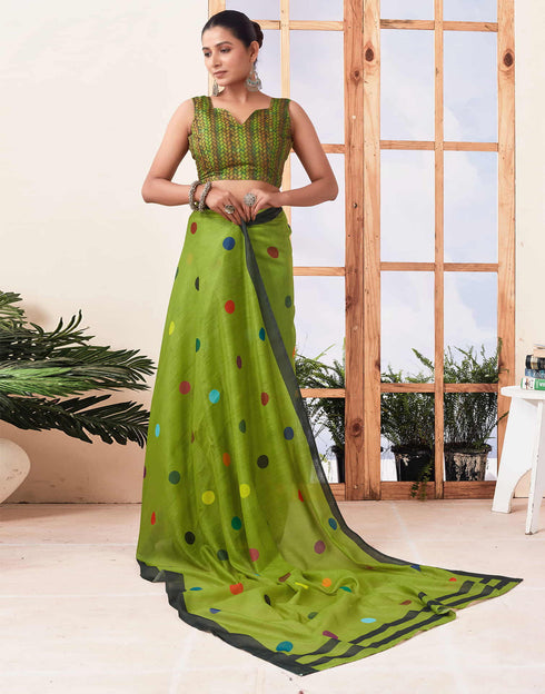 Sudathi Ready To Wear Green Printed Chanderi Saree