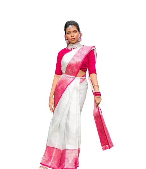 Vasthrlay White Banarasi Saree