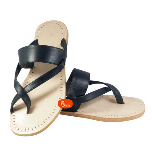 Vhaanfootwear Double wadi Gandhi Design Pure Leather Black Color Soft Kolhapuri for men