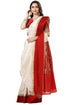 Vasthrlay Traditional Bengali Gorod Sarees Red And White Durga Puja Garad Silk Kanjivaram Goroder Lal Paar Sada Border | Zari Buti Sadi Blouse Piece