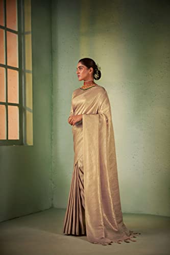 Vasthrlay Vardha Banarasi Art Silk Cream Saree With Jacquard Weave And Unstitched Matching Blouse Piece