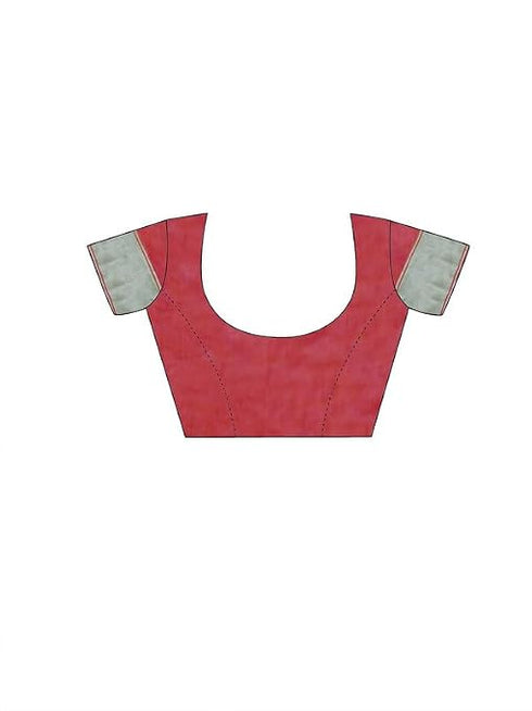 Vasthrlay Womens Jacquard White | Pink Saree With Unstitched Blouse Piece
