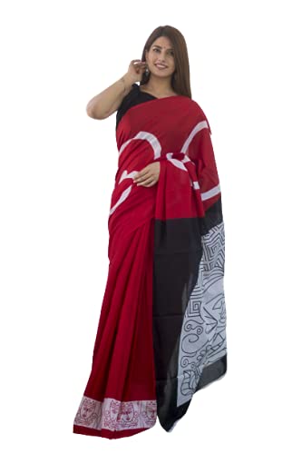 Jalther Handicrafts Women'S Ikat Hand Block Print Jaipuri Cotton Mulmul Saree