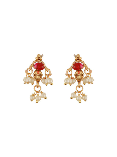 Gold Plated Ball Chain Kempo Studded Lakshmiji Pendant Minimal Jewellery Set