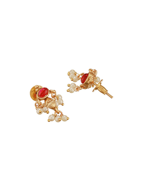 Gold Plated Ball Chain Kempo Studded Lakshmiji Pendant Minimal Jewellery Set