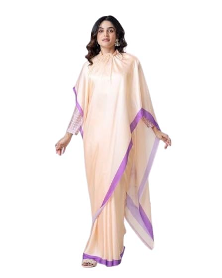 Vasthrlay Printed Kaftan Freehand Peach Women's Floral Satin Silk Saree