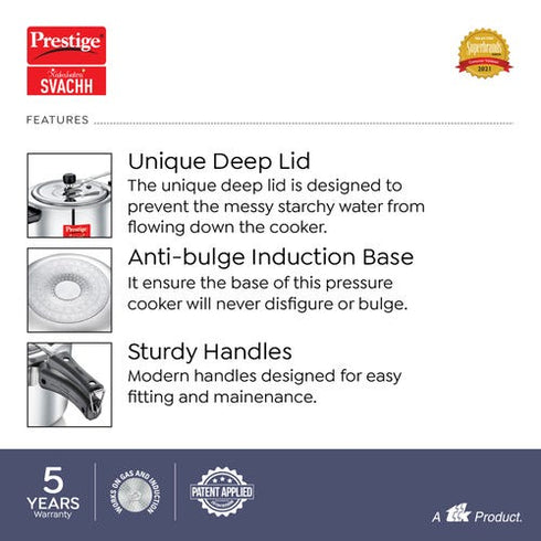 Prestige Nakshatra Plus Svachh Aluminium Inner Lid Pressure Cooker 10 L