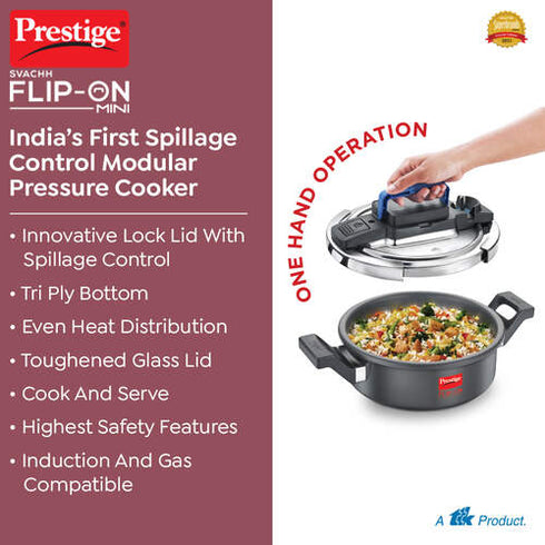 Prestige Svachh Flip-on Mini Hard Anodised Spillage Control Pressure Cooker 3 L