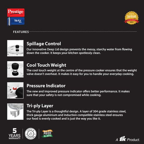 Prestige Svachh Triply Outer Lid Pressure Cooker 3.5 L